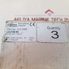 Gems Sensors 010-0350 Cable Mounting Level Switch 235Vac/Dc 3A 100Va