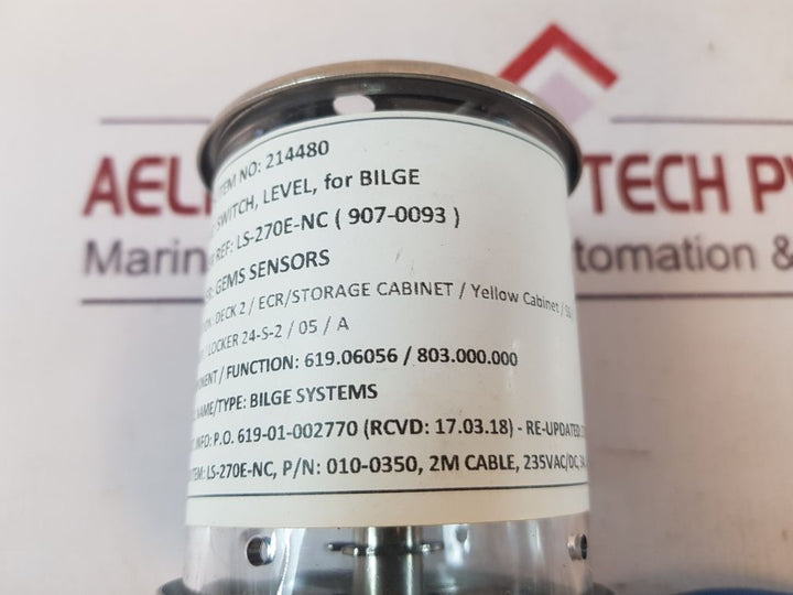 Gems Sensors 010-0350 Cable Mounting Level Switch 235Vac/Dc 3A 100Va