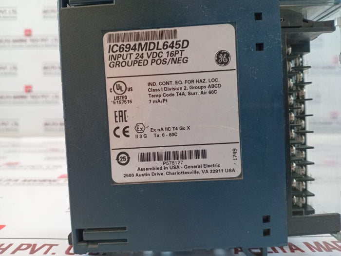 General Electric Ic694Mdl645D Input Module 24Vdc