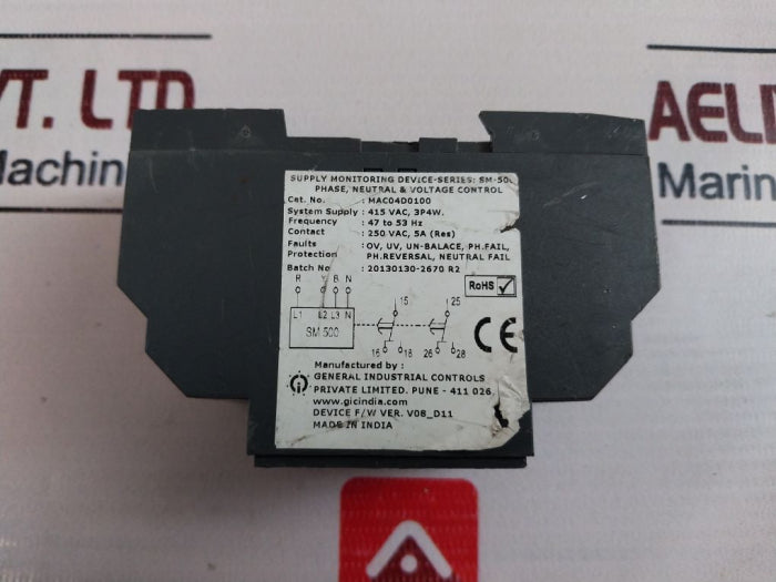 Gic Mac04D0100 Voltage Monitoring Relay 415Vac 3P4W 47 To 53Hz