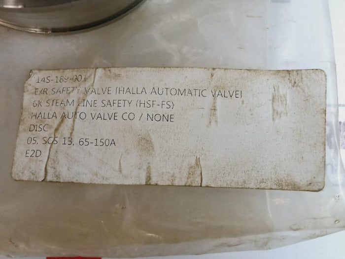 Halla Auto Valve 65-150A Steam Line Safety Disc Valve 14S-189-001