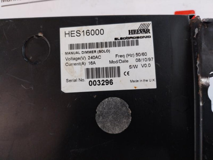 Helvar Electrosonic Hes16000 Manual Dimmer (Solo) 230V50/60Hz