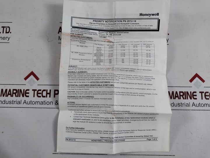 Honeywell 2Mlr-dbst Plc Expansion Module 47220005Hw (V2.40)