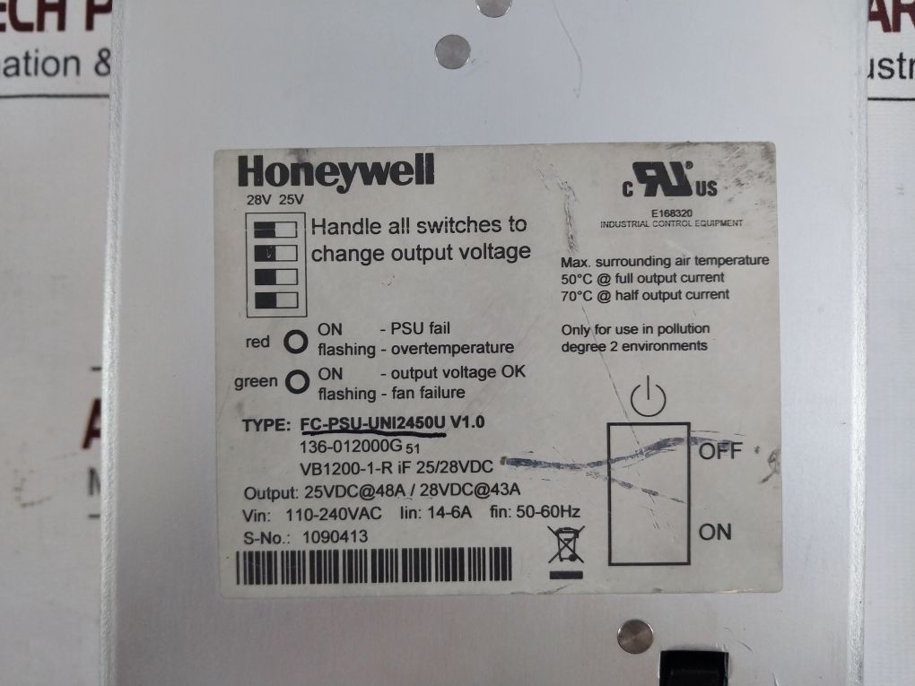 Honeywell Fc-psu-uni2450U V1.0 Power Supply 24Vdc