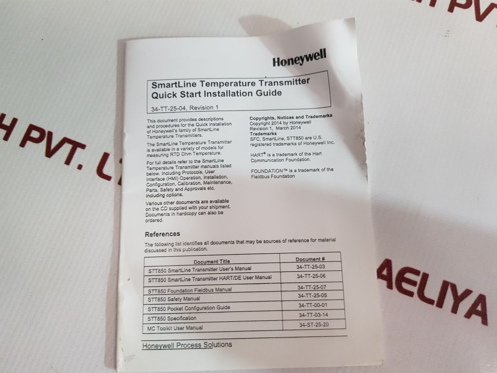 Honeywell Stt850 Smart Temperature Transmitter Stt850-s-0-c-bfb-26C-b-00A0-f1,F5-0000F1,F5-0000
