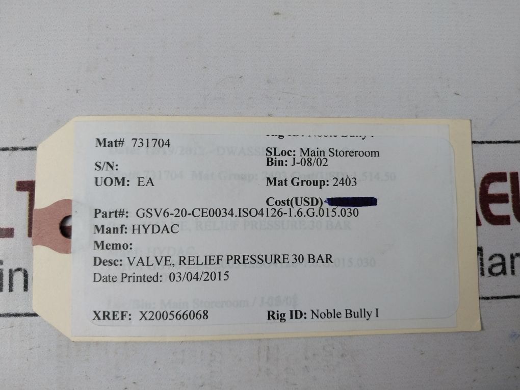 Hydac Gsv6-10-ce1637 Gas Safety Valve