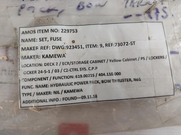 Ifo 2/500 Ceramic Bottle Fuses Kamewa Hydraulic Power Pack Bow Thruster