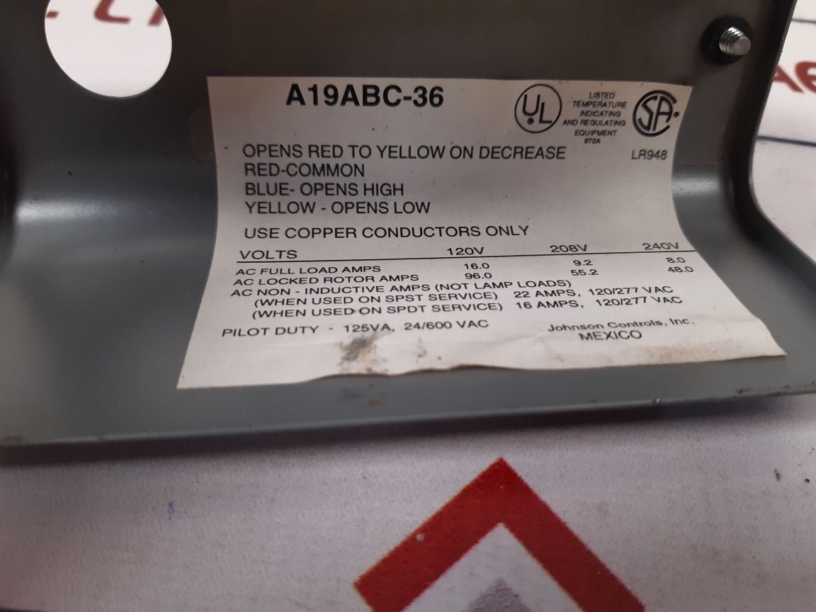 Johnson Controls A19Abc-36 Temperature Control