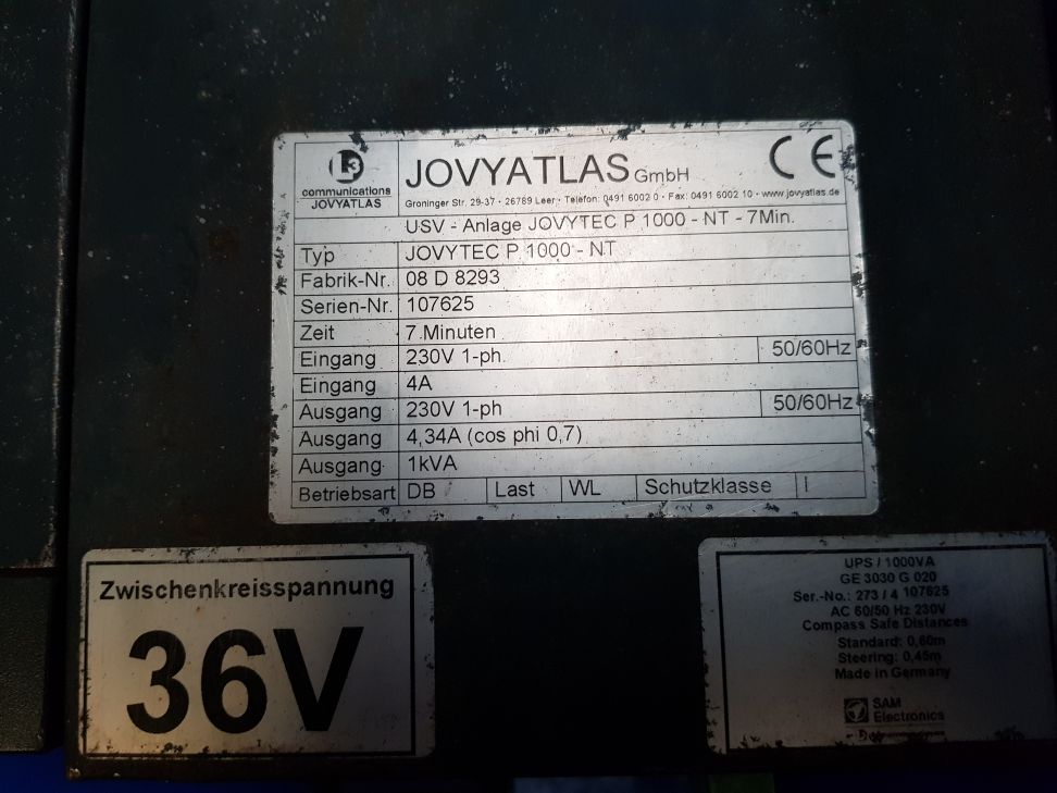 Jovyatlas Jovytec P 1000-nt Ups System Ac 60/50 Hz 230V