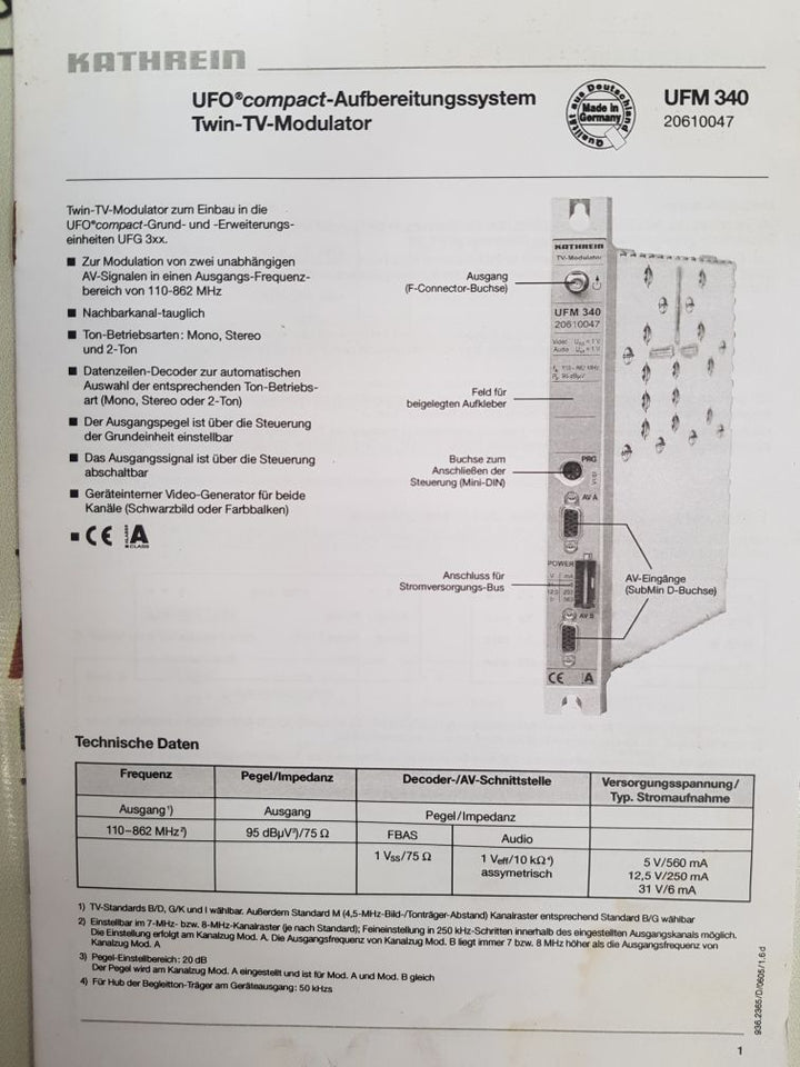 Kathrein Ufm 340 Twin-tv-modulator Processing System