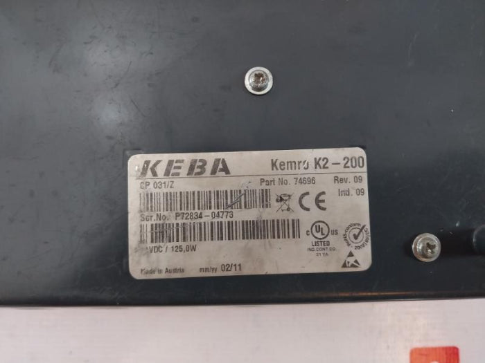 Keba Kemro K2-200 Programmable Logic Control Module Rev 09 24V Dc Cp 031/Z