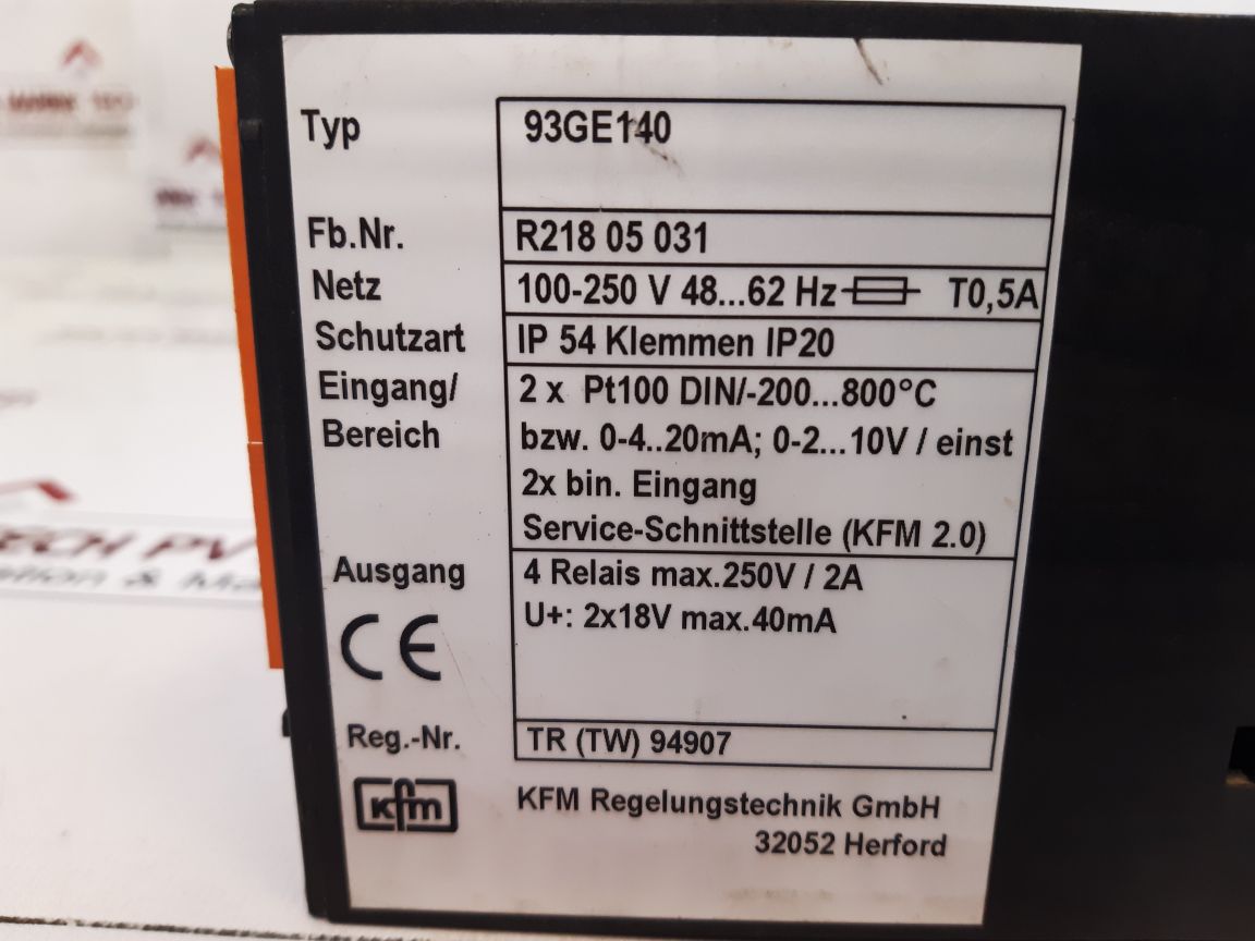 Kfm 93Ge140 Temperature Controller 100-250 V 48…62Hz T0,5A
