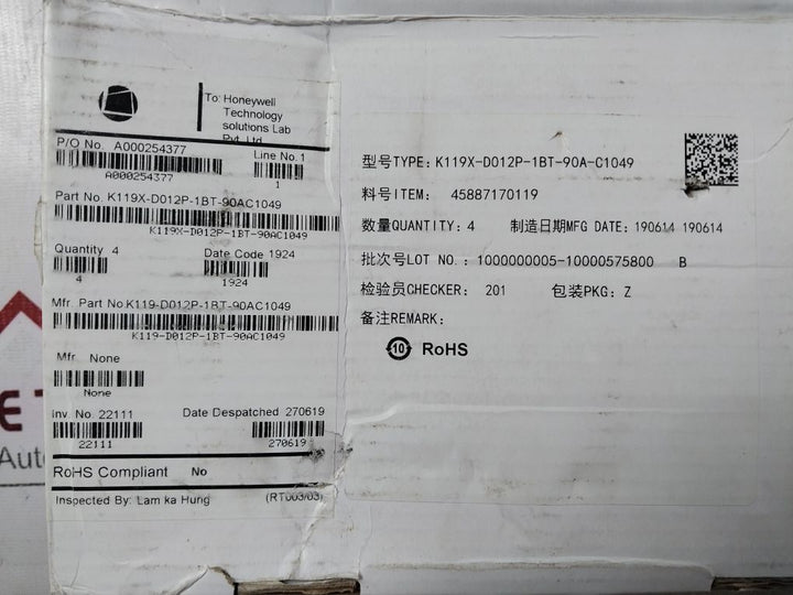 Lot of 2X KG TECHNOLOGIES K119X-D012P-1BT-90A-C1049 High-Power Latching Relay