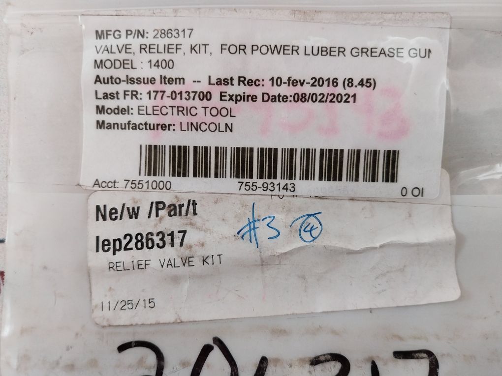 Lincoln 286317 Relief Valve Kit 1400