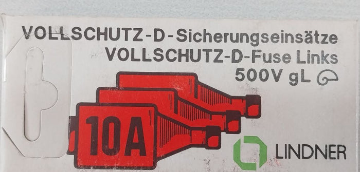 Lot of 5X LINDNER 597.0107 Diazed Fuse Cartridge 10A 500V