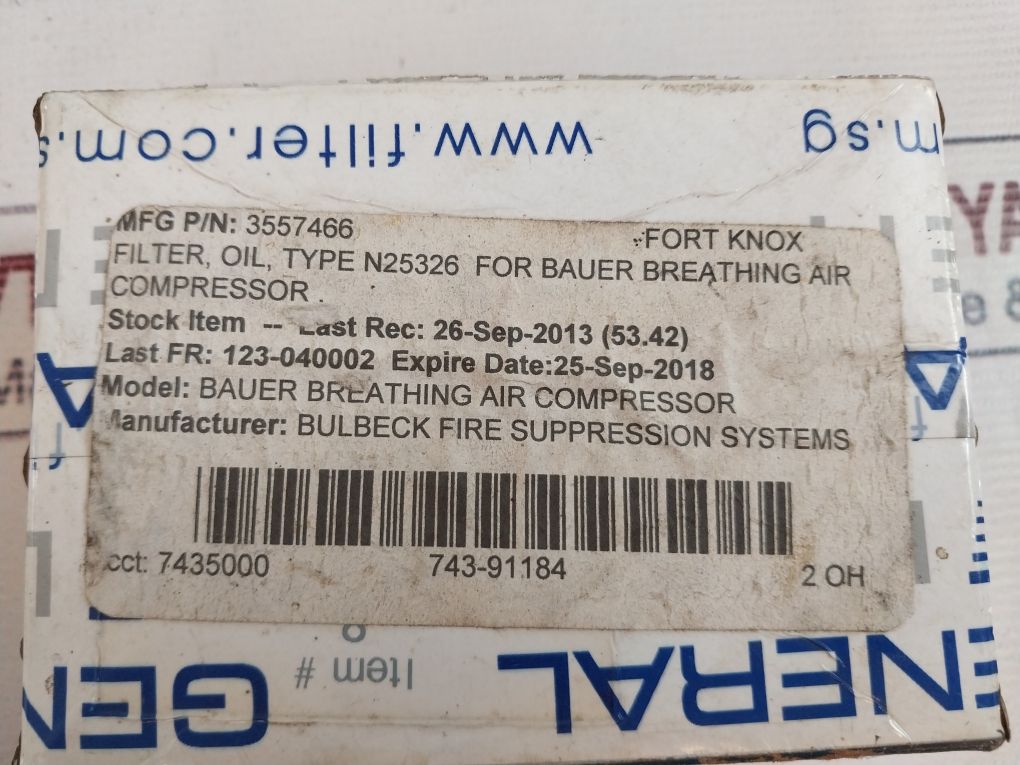 Bauer N25326 Breathing Air Compressor Filter Oil 3557466
