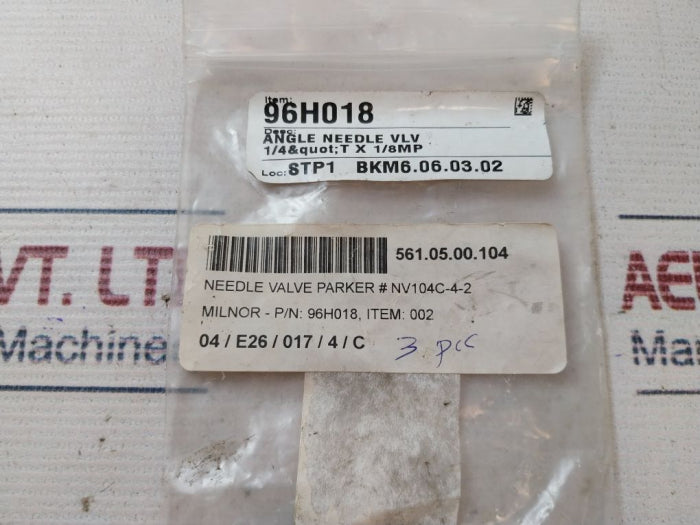 Lot of 2X Milnor 96H018 Angle Needle Valve NV104C-4-2, 561.05.00.104