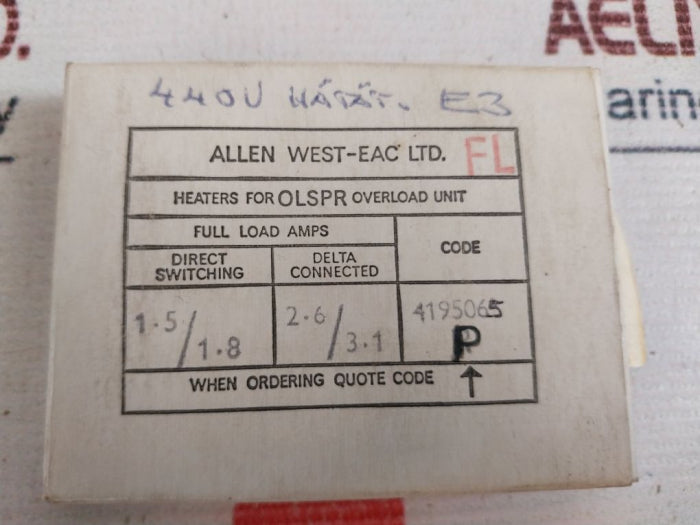 Pack Of 3X Allen West-Eac Olspr Overload Unit Heaters 4195065 P