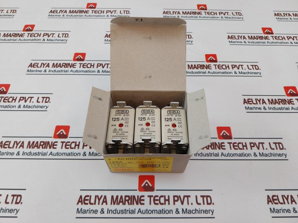 Lot Of 3X Siba 0636/201, 125A Fuse Links Gl/Gg, Nh 00 500V