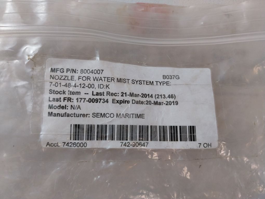 Danfoss Xwst 0.95/10-y2013-k=0.95-100-p Nozzle For Water Mist System 8004007