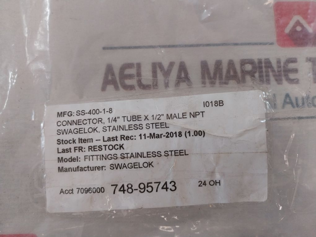 Swagelok Ss-400-1-8 Valve Connector 3.4-24.1 Bar