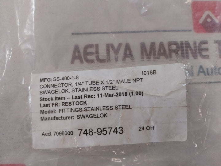 Swagelok Ss-400-1-8 Valve Connector 3.4-24.1 Bar