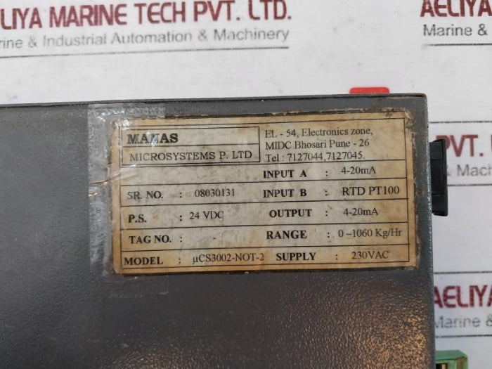 Manas Ucs3002-not-2 Steam Flow Totalizer 4-20 Ma 230 Vac Rtd Pt100 0-1060 Kg/Hr