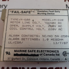 Marine Safe Electronics M-600 Insulation Fault Relay M-220 3×440 Ac