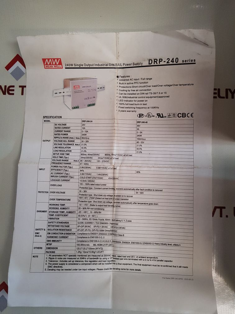 Mean Well Drp-240-24 Switching Power Supply New - Aeliya Marine Tech