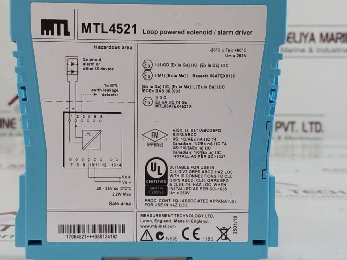 Measurement Technology Mtl4521 Loop Powered Solenoid/Alarm Driver