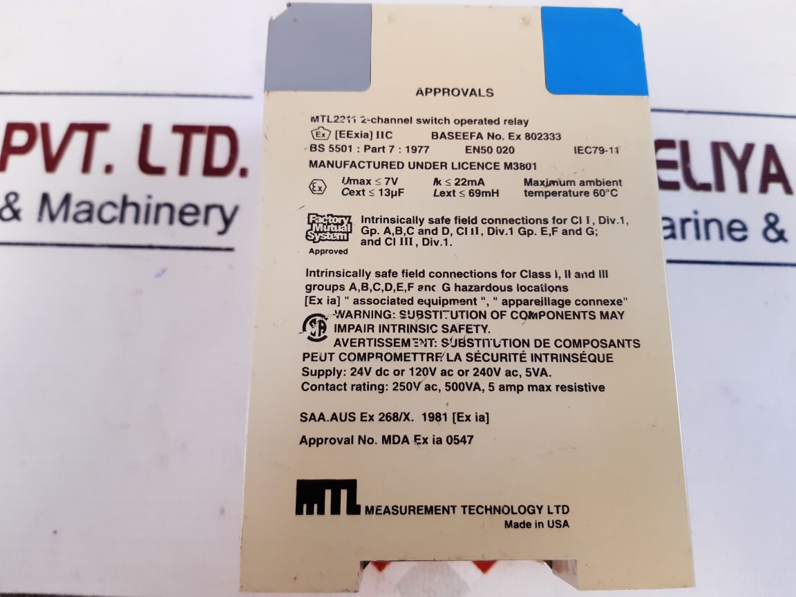 Mtl-measurement Technology Mtl 2211 2-channel Is-input Switch Operated Relay