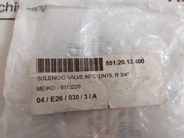 Meiko 0113220 Solenoid Valve 60C Dn15, R 3/4" (Without Coil)