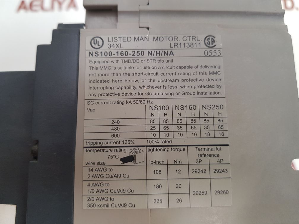Merlin Gerin Ns100-160-250 N/H/Na Circuit Breaker Tm 80 D