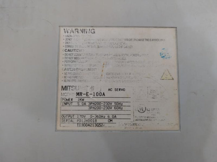 Mitsubishi Electric Mr-e-100A Ac Servo Drive 3Ph 200-230V 60Hz