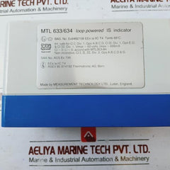 Measurement Technology Mtl 633/634 Loop Powered Is Indicator 60 V