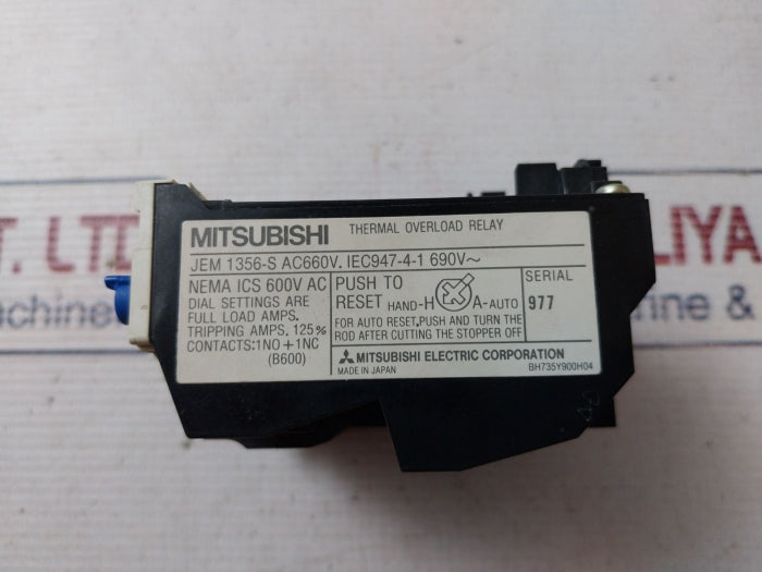 Mitsubishi Electric TH-N20 Thermal Overload Relay AC660V 1.7a