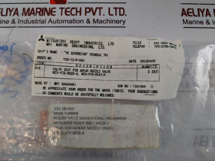 Mitsubishi N23-v72-0020-a Valve Seat For Ahead Nozzle Ys0-12-p-064
