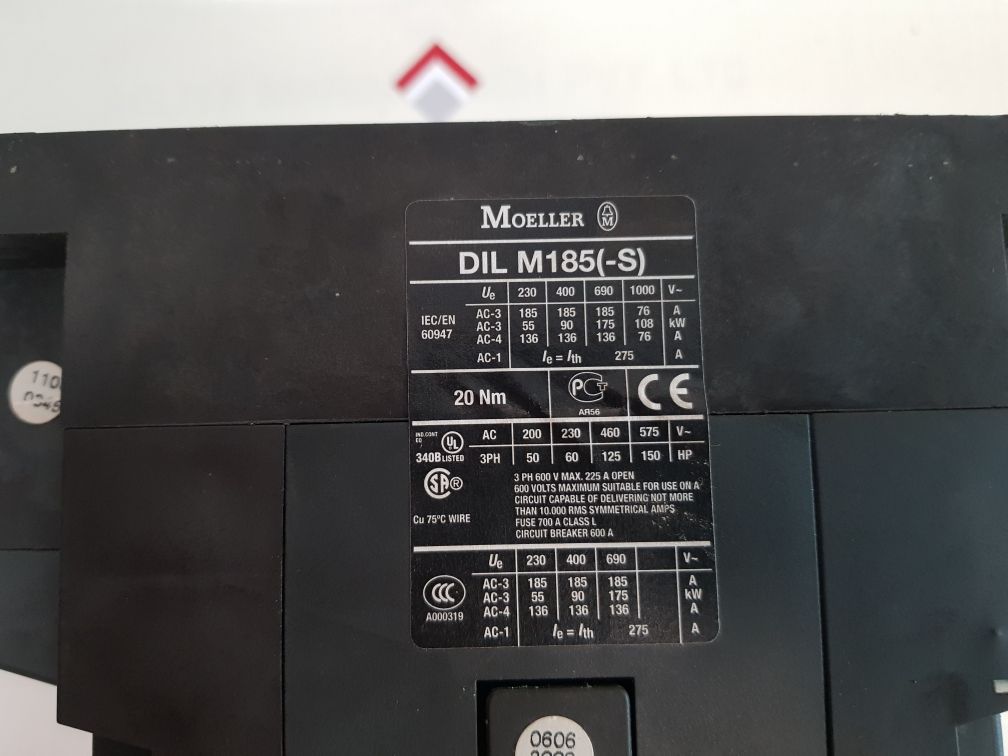 Moeller Dil M185 Contactor 3Ph 600 V Max.225 A, Dil M185(-s)