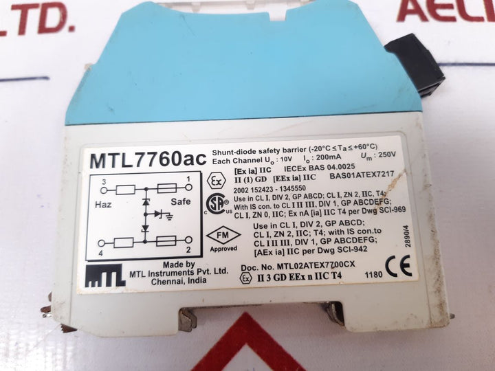 Mtl 7760Ac Shunt Diode Safety Barrier 200Ma 250V