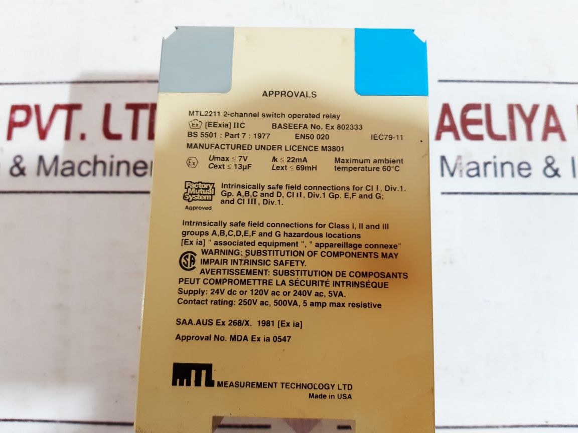 Mtl Mtl 2211 2-channel Is-input Switch Operated Relay Iec79-11
