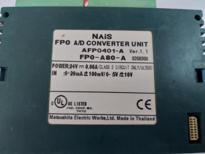 Nais Fp0-a80-a A/D Converter Unit Afp0401-a Ver. 1.1 24V