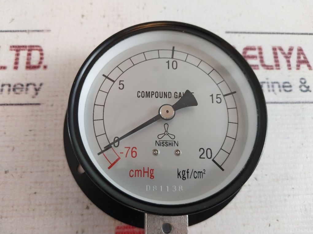 Nisshin 0-20 Kgf/Cm2 Compound Pressure Gauge Ammonia 0-20 Kgf/Cm2