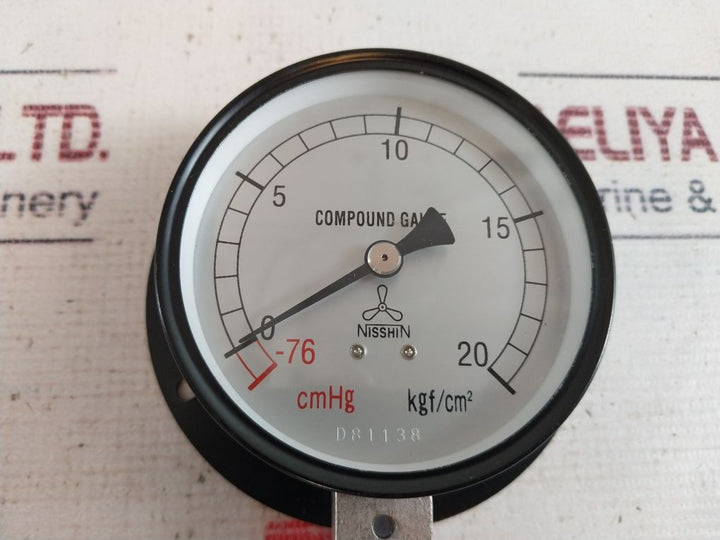 Nisshin 0-20 Kgf/Cm2 Compound Pressure Gauge Ammonia 0-20 Kgf/Cm2