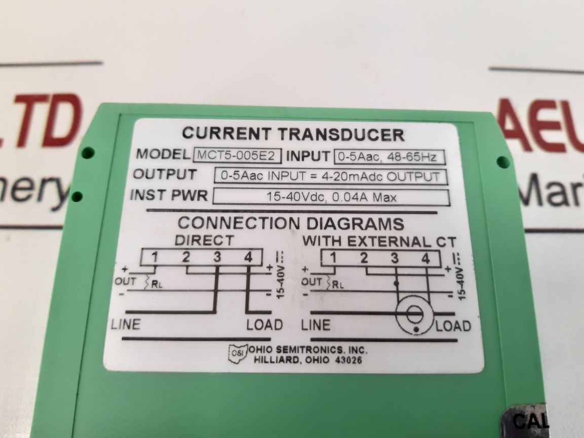 Ohio Semitronics MCT5-005E2 Current Transducer 0-5AAC 4-20mADC Output