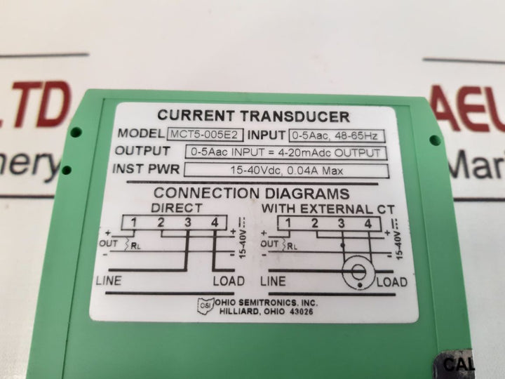 Ohio Semitronics MCT5-005E2 Current Transducer 0-5AAC 4-20mADC Output