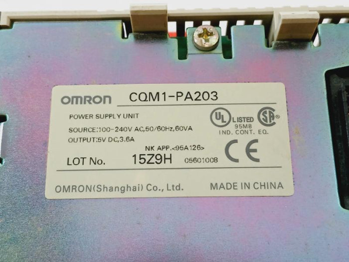 Omron Cqm1-pa203 Power Supply Unit 100-240 Vac, 50/60Hz, 60Va
