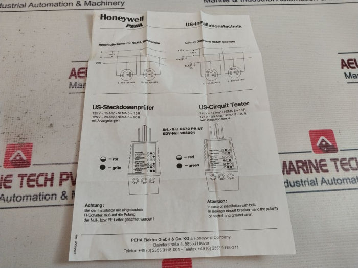 Peha 6600-102 US Socket 1-Gang With Snap Cover 15A 125V IP44