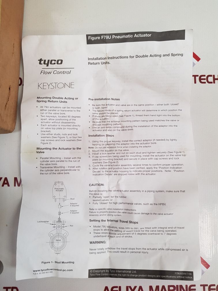 Pentair 221 952 003 79U 010 Flow Control Keystone