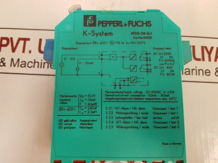 Pepperl+Fuchs K-system Kfd2-gs-ex1 Switch Amplifier