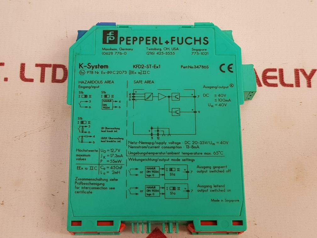 Pepperl+Fuchs K-system Kfd2-st-ex1 Switch Amplifier 34786S